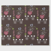 ホットピンクハートとフローラ包装紙 ラッピングペーパー (フラット)