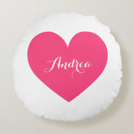 ホットピンクハートと水玉模様パターパーソナライズされたン ラウンドクッション