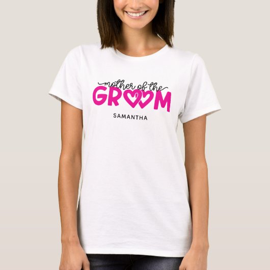 ホットピンクハートの花婿の母 Tシャツ (正面)