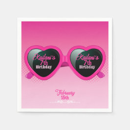 ホットピンクハートサングラス誕生日 スタンダードカクテルナプキン
