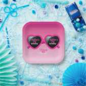 ホットピンクハートサングラス誕生日 ペーパープレート (パーティー)