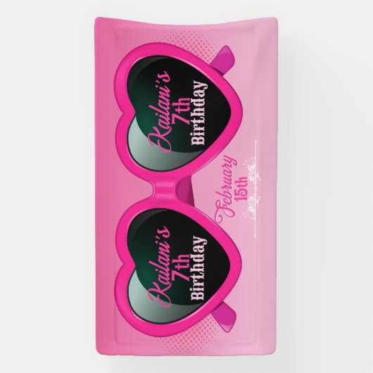 ホットピンクハートサングラス誕生日 横断幕 (縦)