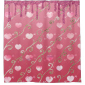 ホットピンクハートドリップグリッターロマンガーリーチック シャワーカーテン (正面)