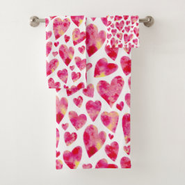ホットピンクハートパターン バスタオルセット
