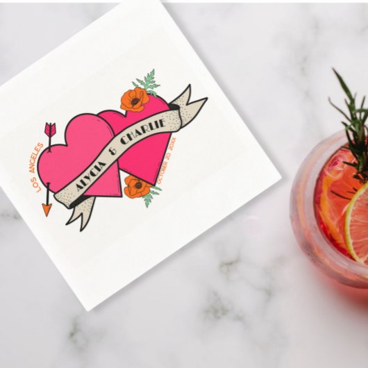 ホットピンクハート結婚カラフル スタンダードカクテルナプキン