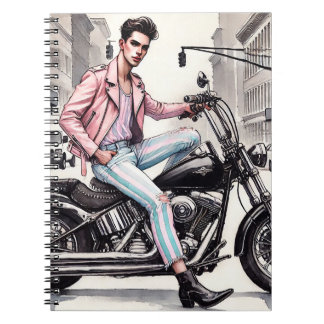 ホットピンクバイクもしくは自転車に乗る人 ノートブック