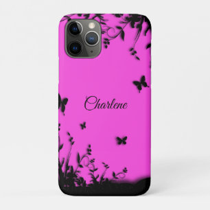 ホットピンクバタフライガーデン個人名 iPhone 11 PROケース