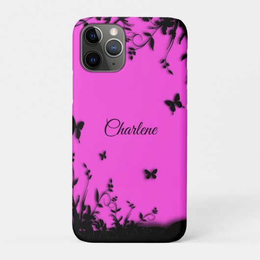 ホットピンクバタフライガーデン個人名 Case-Mate iPhoneケース (裏)