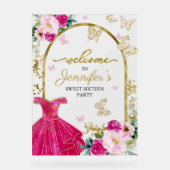 ホットピンクバタフライスウィート16へようこそ アクリルサイン (正面)