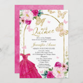 ホットピンクバタフライスペインのキンセアニェラ招待状 招待状 (正面/裏面)