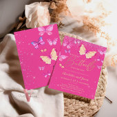 ホットピンクバタフライベビーシャワーパーティの招待状 招待状
