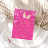 ホットピンクバタフライベビーシャワーパーティの招待状 招待状