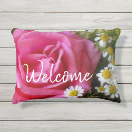 ホットピンクバラとホワイトデイジー写真 アウトドアクッション