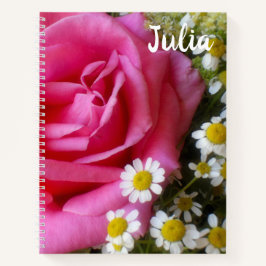 ホットピンクバラとホワイトデイジー写真 ノートブック