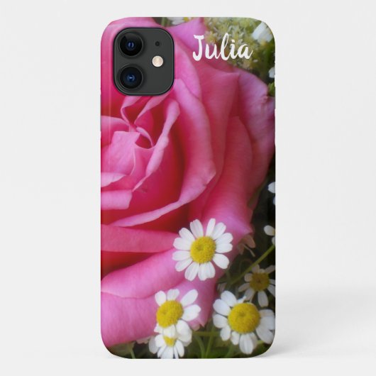 ホットピンクバラとホワイトデイジー写真 Case-Mate iPhoneケース (裏面)
