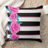 ホットピンクバラオン白黒ストライプの枕 クッション (ブランケット)
