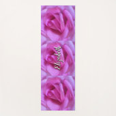 ホットピンクバラフラワースクリプト名前を追加はっきりした ヨガマット (正面)