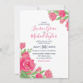 ホットピンクバラフラワーブーケ結婚フローラ 招待状 (正面)