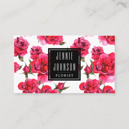 ホットピンクバラモダンフローラ名刺 名刺 (正面)