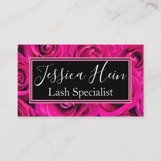 ホットピンクバラモノグラムスタイリッシュスクリプトサロン 名刺 (正面)