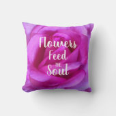 ホットピンクバラ写真食べ物を与え花魂引用文 クッション (正面)