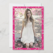 ホットピンクバラ金ゴールドフローラサプライズSweet 16 招待状 (裏面)