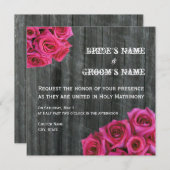 ホットピンクバラ&バーンウッド結婚式招待状 招待状 (正面/裏面)