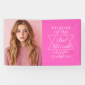 ホットピンクバルミツワーパーティー写真パーソナライズされた 横断幕 (横)