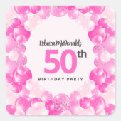ホットピンクバルーンフェイクグリッター50th誕生日パーティー スクエアシール (正面)