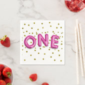 ホットピンクバルーン金ゴールドドットONE 1st誕生日パーティー スタンダードカクテルナプキン (インサイチュ)