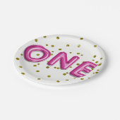 ホットピンクバルーン金ゴールドドットONE 1st誕生日パーティー ペーパープレート (アングル)