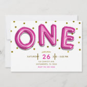 ホットピンクバルーン金ゴールドドットONE 1st誕生日パーティー 招待状 (裏面)