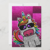 ホットピンクバースデーパーティーレインボーグリッターユニコーン 招待状 (正面)