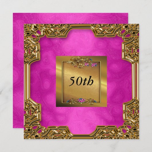 ホットピンクバースデーパーティ招待状 招待状 (正面/裏面)