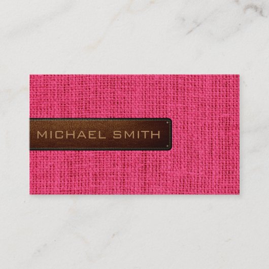 ホットピンクバーラップリネン素朴ジュートルックレザー 名刺 (正面)