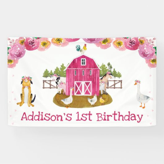 ホットピンクバーンガールズファームバースデーパーティーバナー 横断幕 (横)