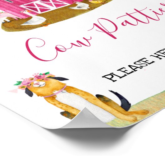 ホットピンクバーンファームバースデーパーティーサイン ポスター (角)