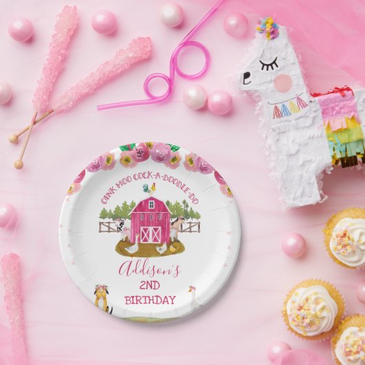 ホットピンクバーンファームファームファーミヤードアニマルズ誕生日 ペーパープレート (パーティー)
