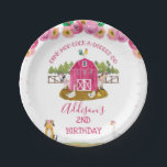 ホットピンクバーンファームファームファーミヤードアニマルズ誕生日 ペーパープレート<br><div class="desc">ホットピンクバーンファームファーミヤードアニマルズ誕生日紙プレート 

納屋周囲の庭、農園、農家をテーマにした誕生日紙プレート。温かいピンクの庭や、かわいい動物、柵、遠い松の木など、かわいらしい農場シーンが特徴。 この少女の農場をテーマにした紙プレートは、小さな女の子の農場をテーマにした誕生日パーティーに最適です。</div>