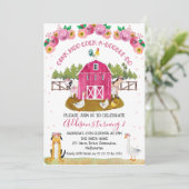 ホットピンクバーンファームファームファーミヤードアニマルズ誕生日 招待状 (スタンド正面)