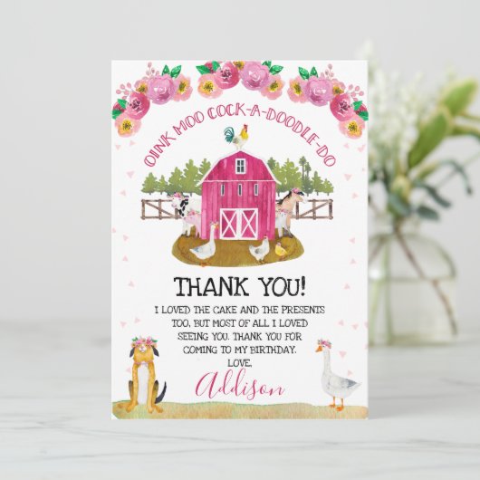 ホットピンクバーンファーム誕生日サンキューカード 招待状 (スタンド正面)