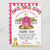 ホットピンクバーンファーム誕生日サンキューカード 招待状 (正面/裏面)