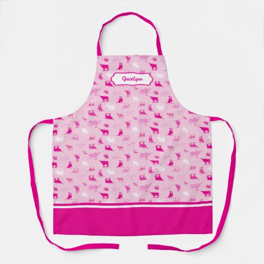ホットピンクパターン(の模様が)あるロングホーン模様 エプロン (正面)