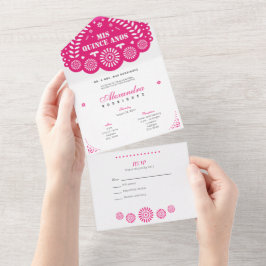 ホットピンクパペルピカドミカンスアニョス オールインワン招待状