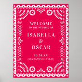 ホットピンクパペル結婚ピカドの歓迎サイン ポスター (正面)