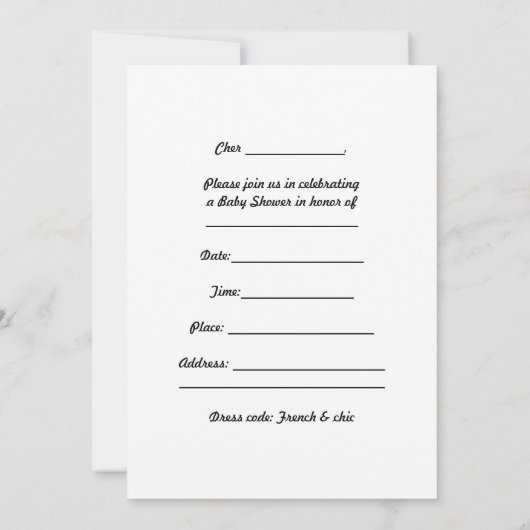 ホットピンクパリエッフェルタワーベイビーシャワーパーティー 招待状 (裏面)