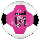 ホットピンクパーソナライズされたプレイヤーの名前と番号 サッカーボール (回転)