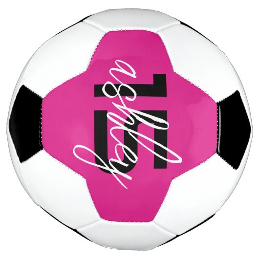 ホットピンクパーソナライズされたプレイヤーの名前と番号 サッカーボール (回転)
