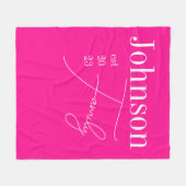 ホットピンクパーソナライズされたモダンファミリー名 フリースブランケット (正面(横))