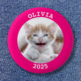 ホットピンクパーソナライズされたラウンドフォトフレーム 缶バッジ